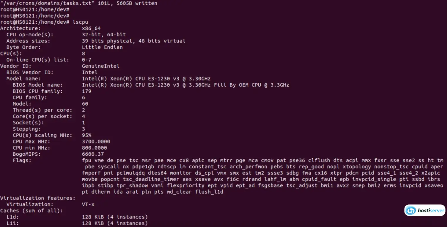 Terminál s příkazem lscpu - zobrazuje informace o CPU